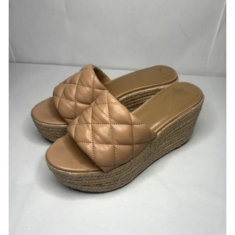 Marc Fisher Women's Velia Wedge Sandal Espadrilles Tan Platform Slip-On Heels